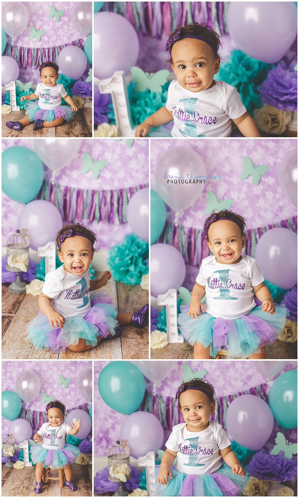 purple and teal butterfly cake smash theme for a baby girl in a plano,tx studio